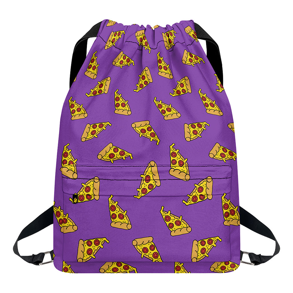 Purple Pizza Pattern Print Drawstring Backpack