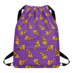 Purple Pizza Pattern Print Drawstring Backpack