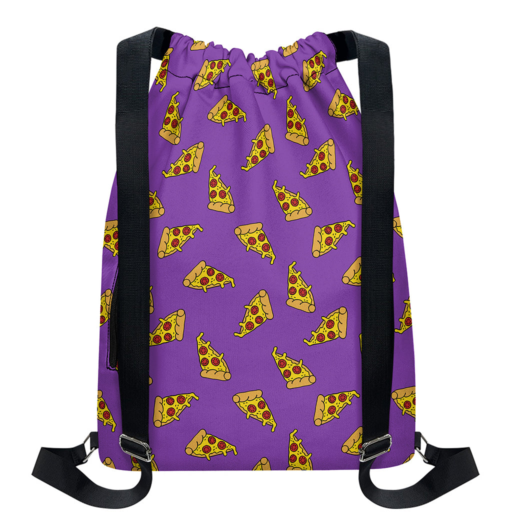 Purple Pizza Pattern Print Drawstring Backpack