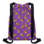 Purple Pizza Pattern Print Drawstring Backpack