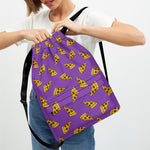 Purple Pizza Pattern Print Drawstring Backpack
