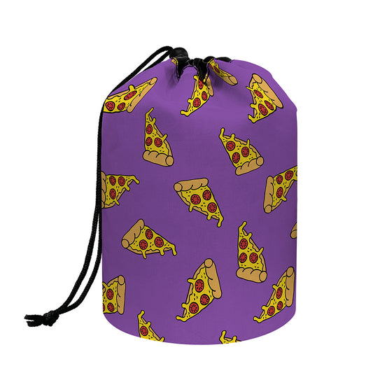 Purple Pizza Pattern Print Drawstring Makeup Bag