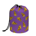 Purple Pizza Pattern Print Drawstring Makeup Bag