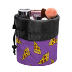 Purple Pizza Pattern Print Drawstring Makeup Bag