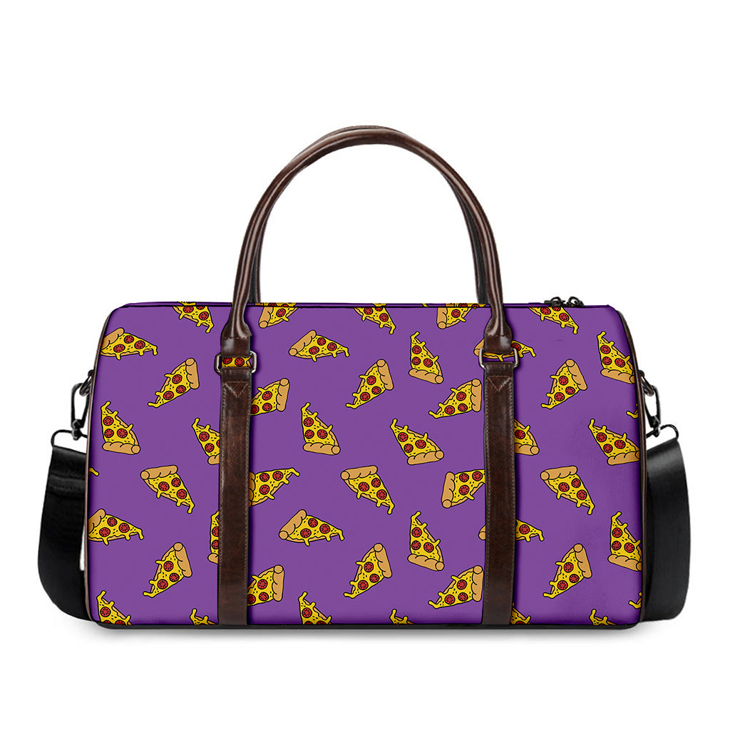 Purple Pizza Pattern Print Duffle Bag