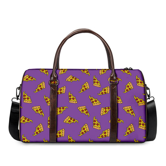 Purple Pizza Pattern Print Duffle Bag