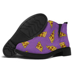 Purple Pizza Pattern Print Flat Ankle Boots