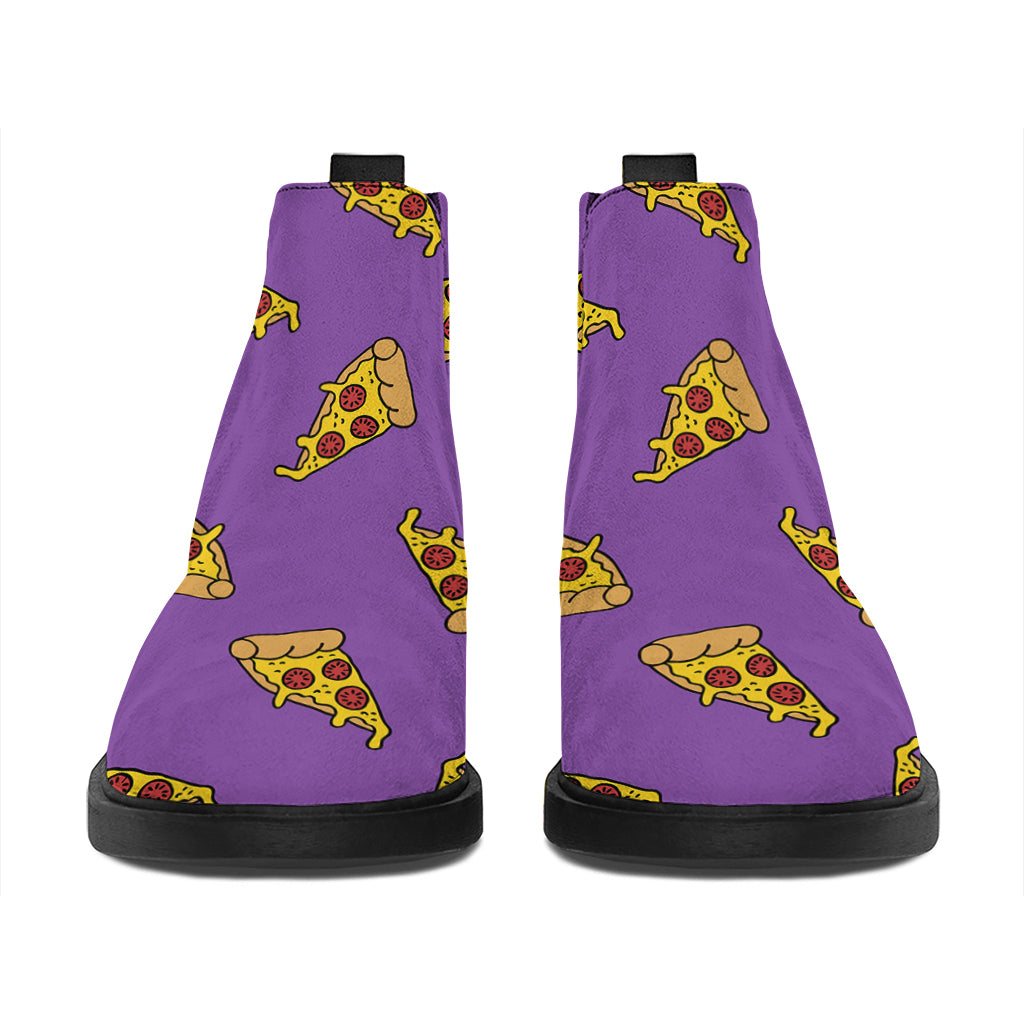 Purple Pizza Pattern Print Flat Ankle Boots