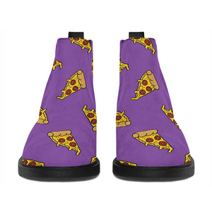 Purple Pizza Pattern Print Flat Ankle Boots