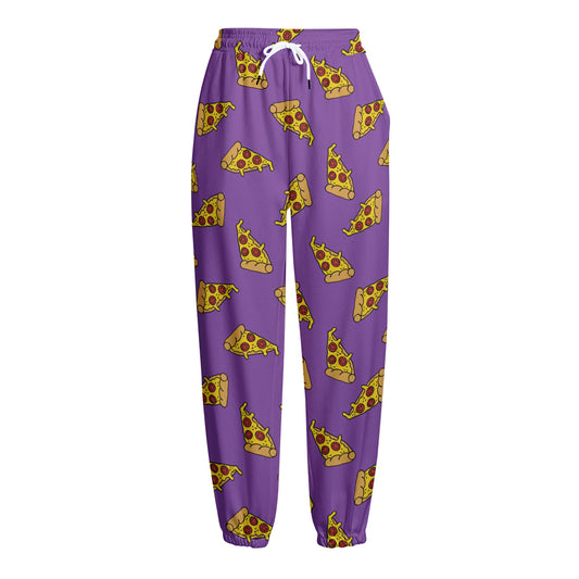 Purple Pizza Pattern Print Fleece Lined Knit Pants