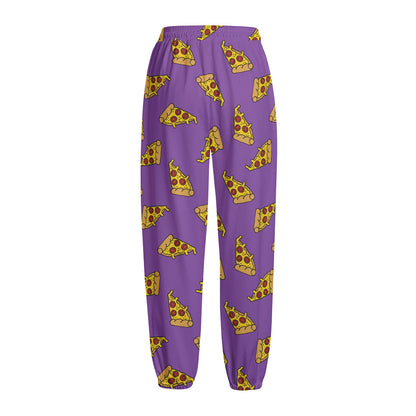 Purple Pizza Pattern Print Fleece Lined Knit Pants
