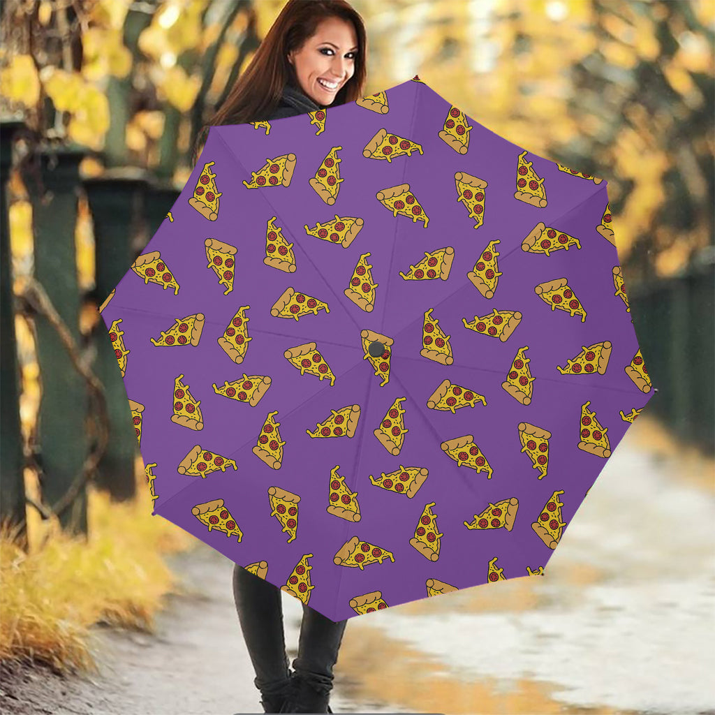 Purple Pizza Pattern Print Foldable Umbrella