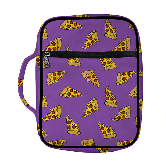 Purple Pizza Pattern Print Front Pocket Bible Bag