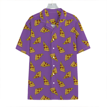 Purple Pizza Pattern Print Hawaiian Shirt