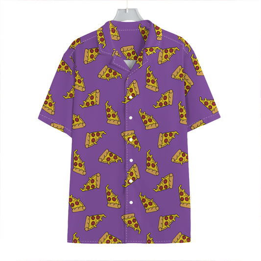 Purple Pizza Pattern Print Hawaiian Shirt