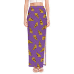 Purple Pizza Pattern Print High Slit Maxi Skirt