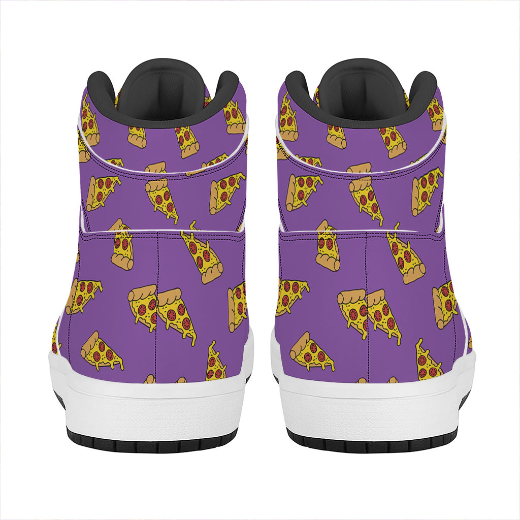 Purple Pizza Pattern Print High Top Leather Sneakers