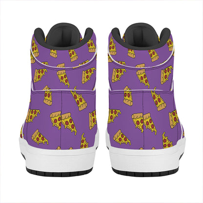 Purple Pizza Pattern Print High Top Leather Sneakers