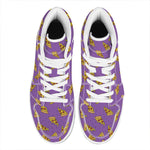 Purple Pizza Pattern Print High Top Leather Sneakers