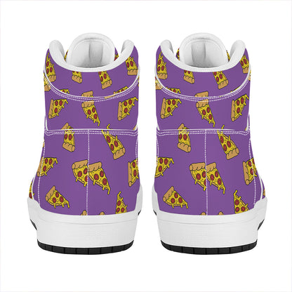 Purple Pizza Pattern Print High Top Leather Sneakers