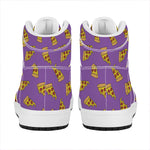 Purple Pizza Pattern Print High Top Leather Sneakers