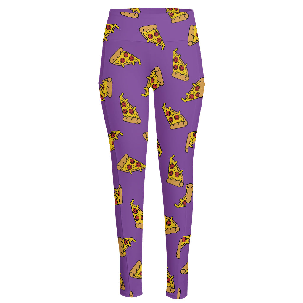 Purple Pizza Pattern Print High-Waisted Pocket Leggings