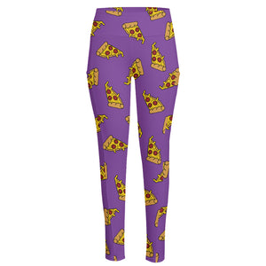 Purple Pizza Pattern Print High-Waisted Pocket Leggings