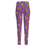 Purple Pizza Pattern Print High-Waisted Pocket Leggings