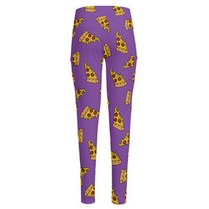 Purple Pizza Pattern Print High-Waisted Pocket Leggings