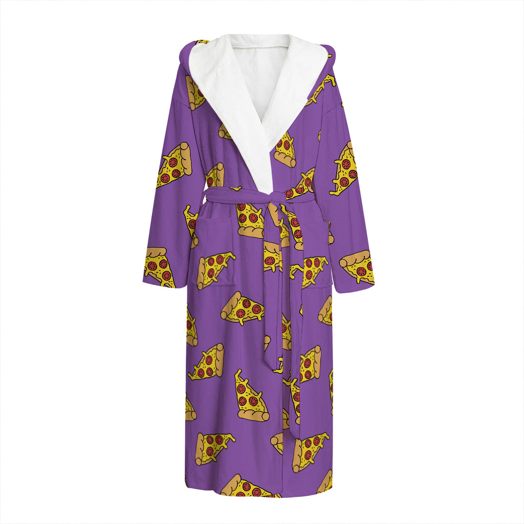 Purple Pizza Pattern Print Hooded Bathrobe