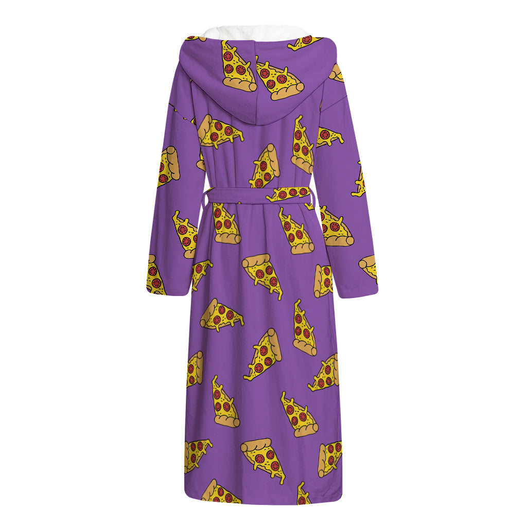 Purple Pizza Pattern Print Hooded Bathrobe