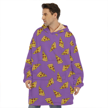 Purple Pizza Pattern Print Hoodie Blanket