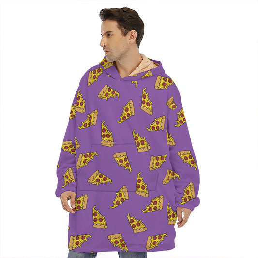 Purple Pizza Pattern Print Hoodie Blanket