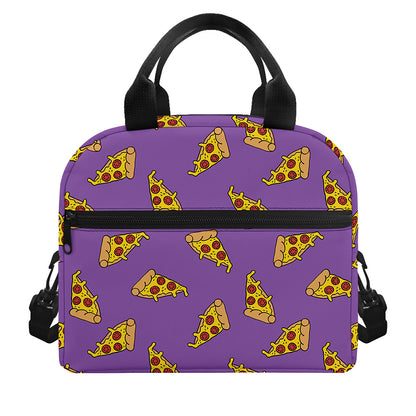 Purple Pizza Pattern Print Insulated Lunch Bag