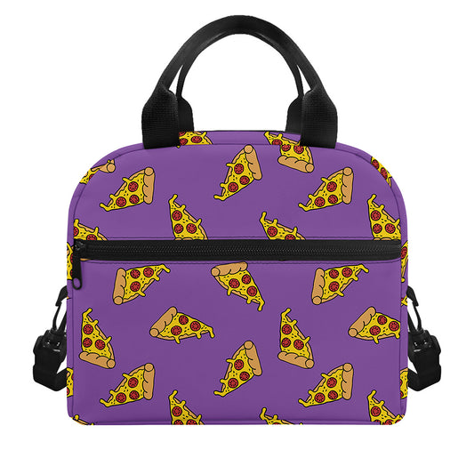 Purple Pizza Pattern Print Insulated Lunch Bag