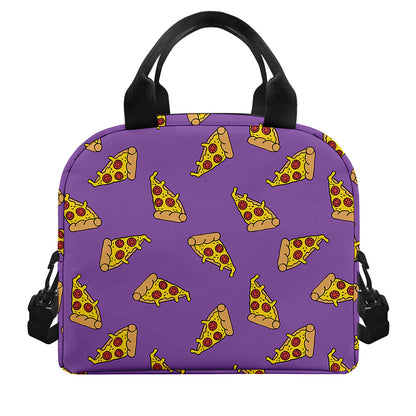 Purple Pizza Pattern Print Insulated Lunch Bag