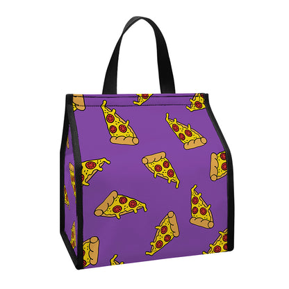 Purple Pizza Pattern Print Insulated Lunch Tote