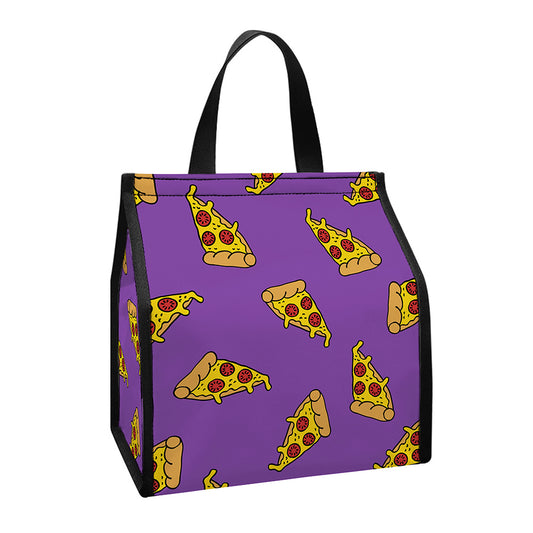 Purple Pizza Pattern Print Insulated Lunch Tote