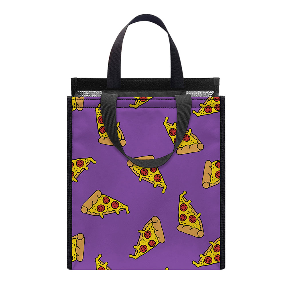 Purple Pizza Pattern Print Insulated Lunch Tote