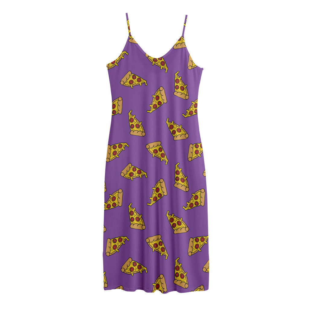Purple Pizza Pattern Print Jersey Midi Cami Dress