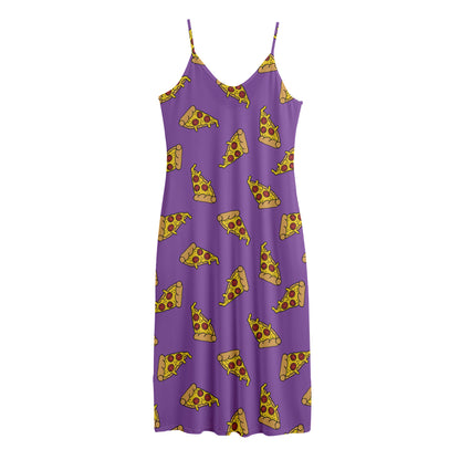 Purple Pizza Pattern Print Jersey Midi Cami Dress