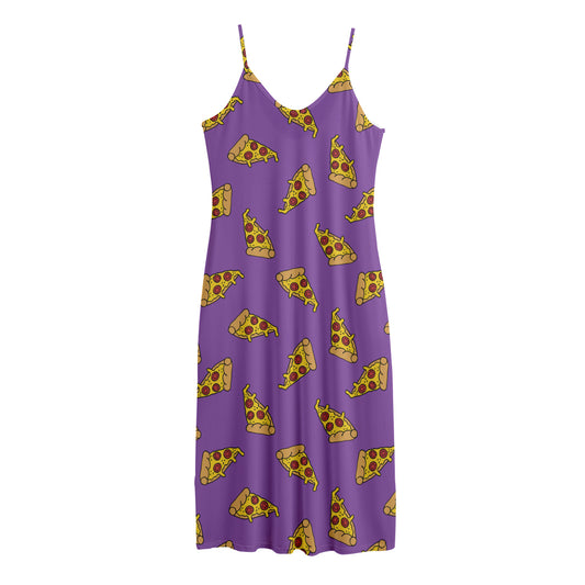 Purple Pizza Pattern Print Jersey Midi Cami Dress