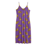 Purple Pizza Pattern Print Jersey Midi Cami Dress