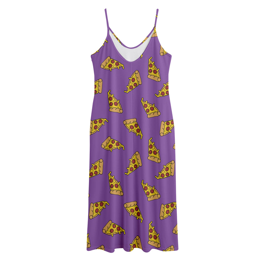 Purple Pizza Pattern Print Jersey Midi Cami Dress