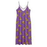 Purple Pizza Pattern Print Jersey Midi Cami Dress