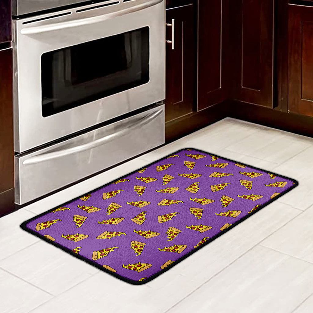 Purple Pizza Pattern Print Kitchen Mat