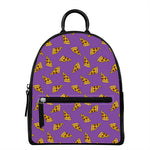 Purple Pizza Pattern Print Leather Backpack