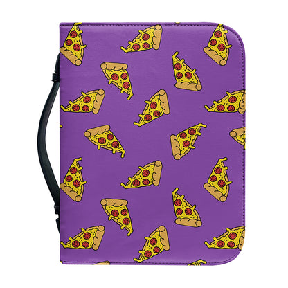 Purple Pizza Pattern Print Leather Bible Cover