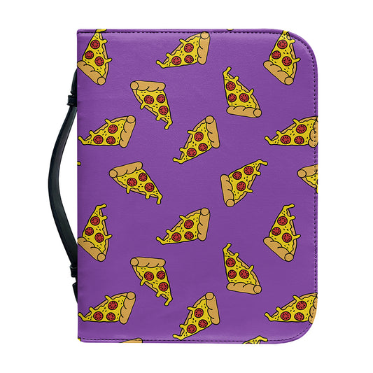 Purple Pizza Pattern Print Leather Bible Cover