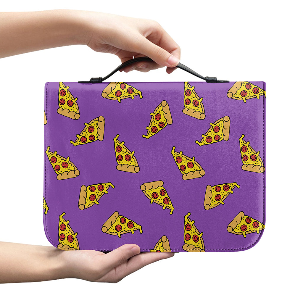 Purple Pizza Pattern Print Leather Bible Cover